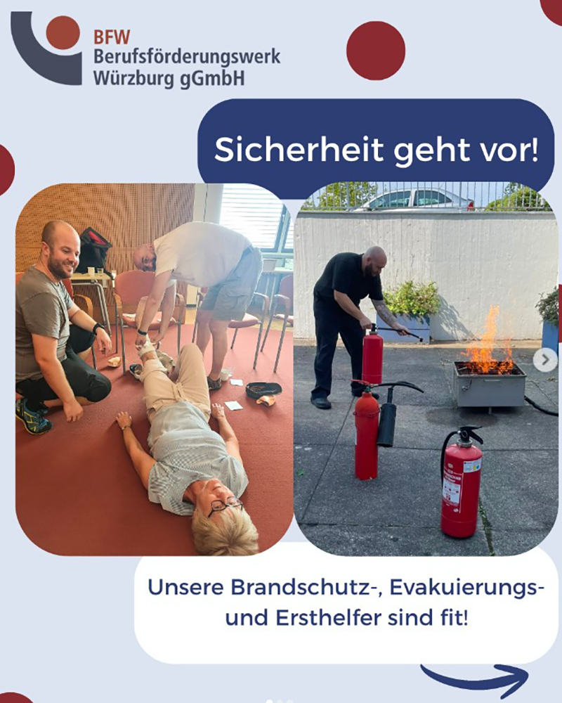 Collage aus Fotos aus der Erste-Hile-Schulung und der Brandschutzschulung